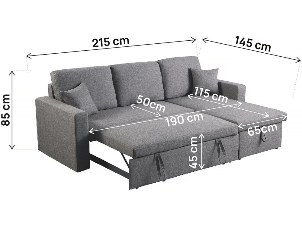 Sofá esquinero convertible/reversible con cómoda "Alain II" - 3 plazas - Gris claro