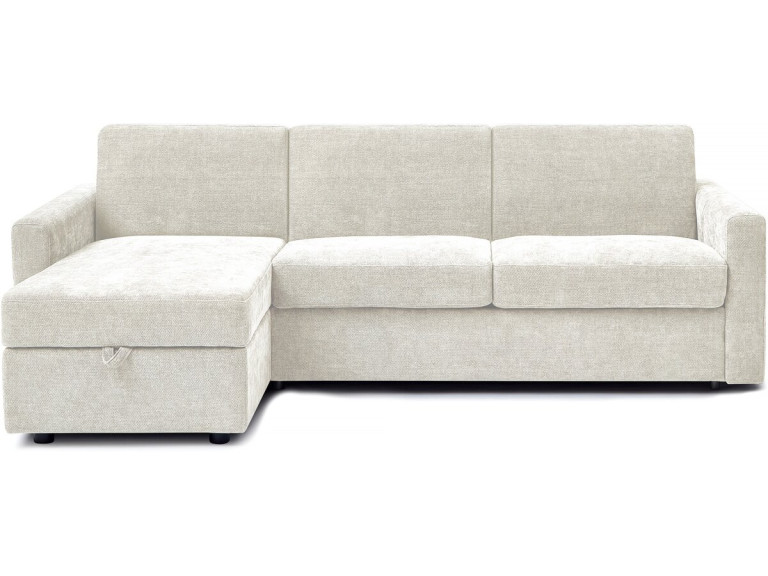 Sofá cama esquinero reversible "Celia" con mecanismo convertible exprés, tapizado en tela, 3 plazas, color beige