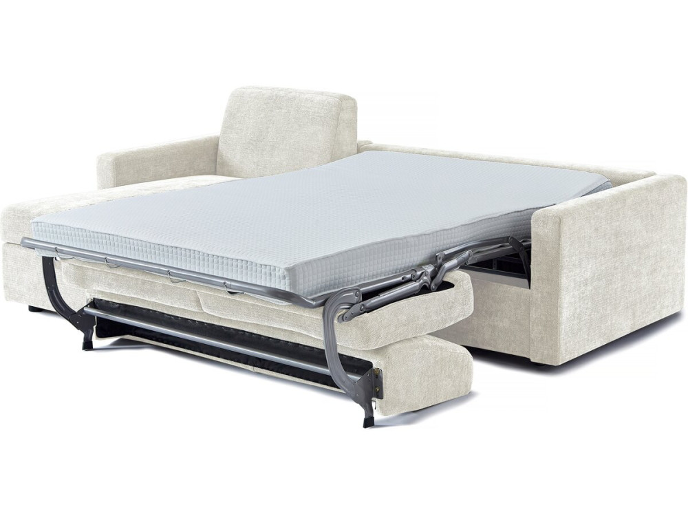 Sofá cama esquinero reversible "Celia" con mecanismo convertible exprés, tapizado en tela, 3 plazas, color beige