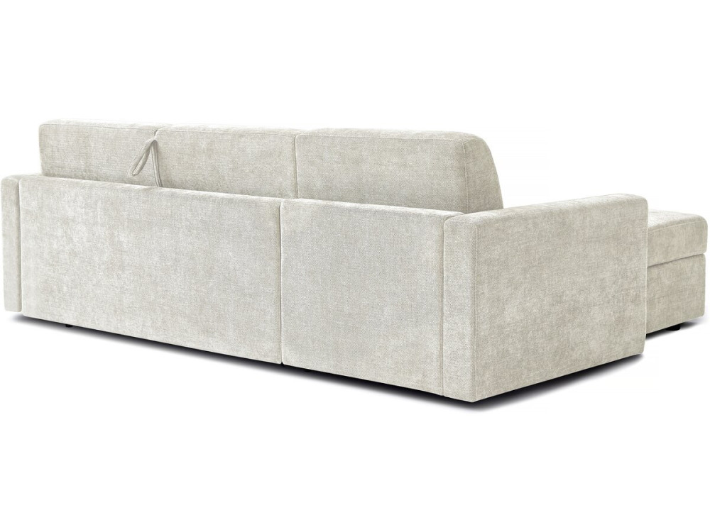 Sofá cama esquinero reversible "Celia" con mecanismo convertible exprés, tapizado en tela, 3 plazas, color beige