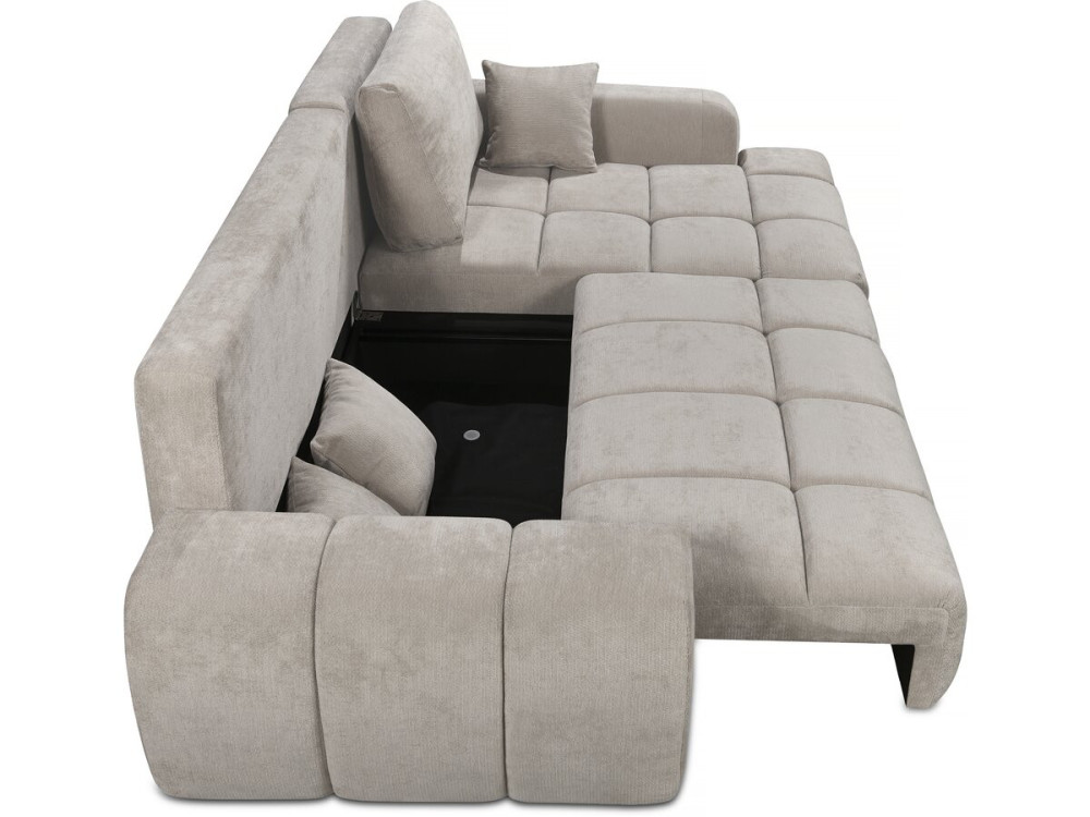 Sofá cama esquinero derecho en tejido chenilla "Verneuil" - 3 plazas - Beige