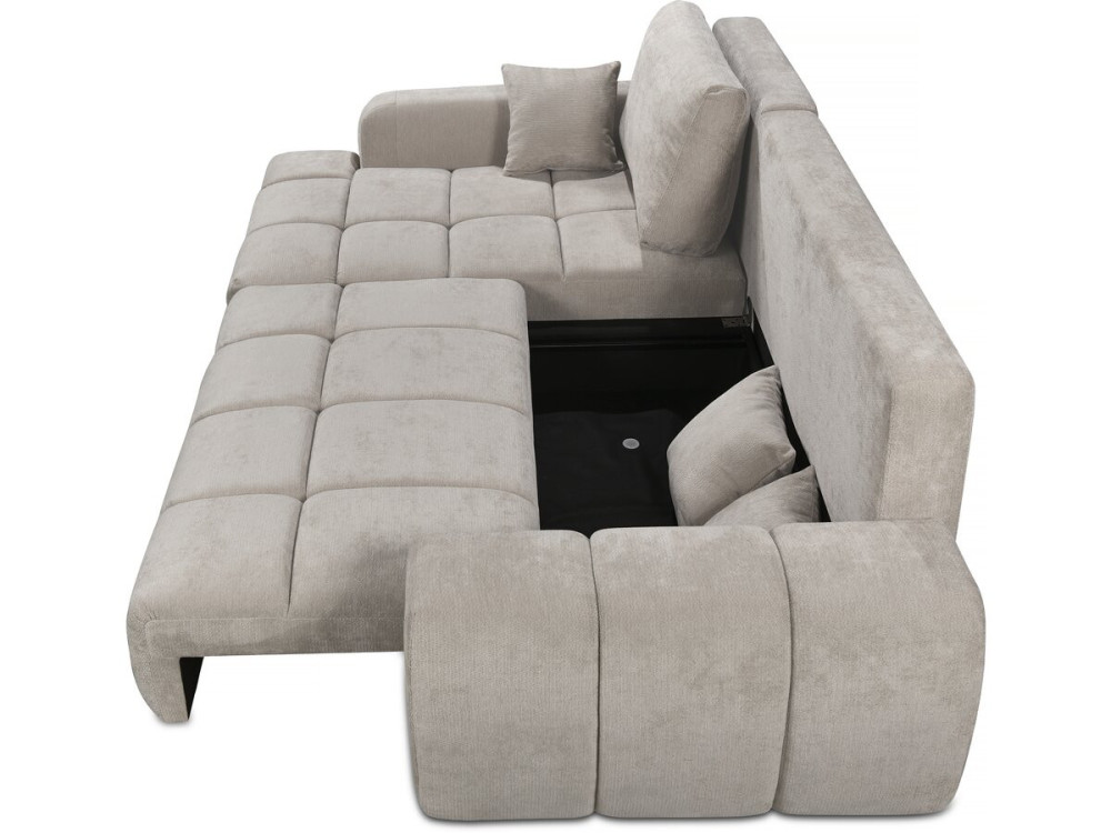 Sofá cama esquinero izquierdo en tejido chenilla "Verneuil" - 3 plazas - Beige