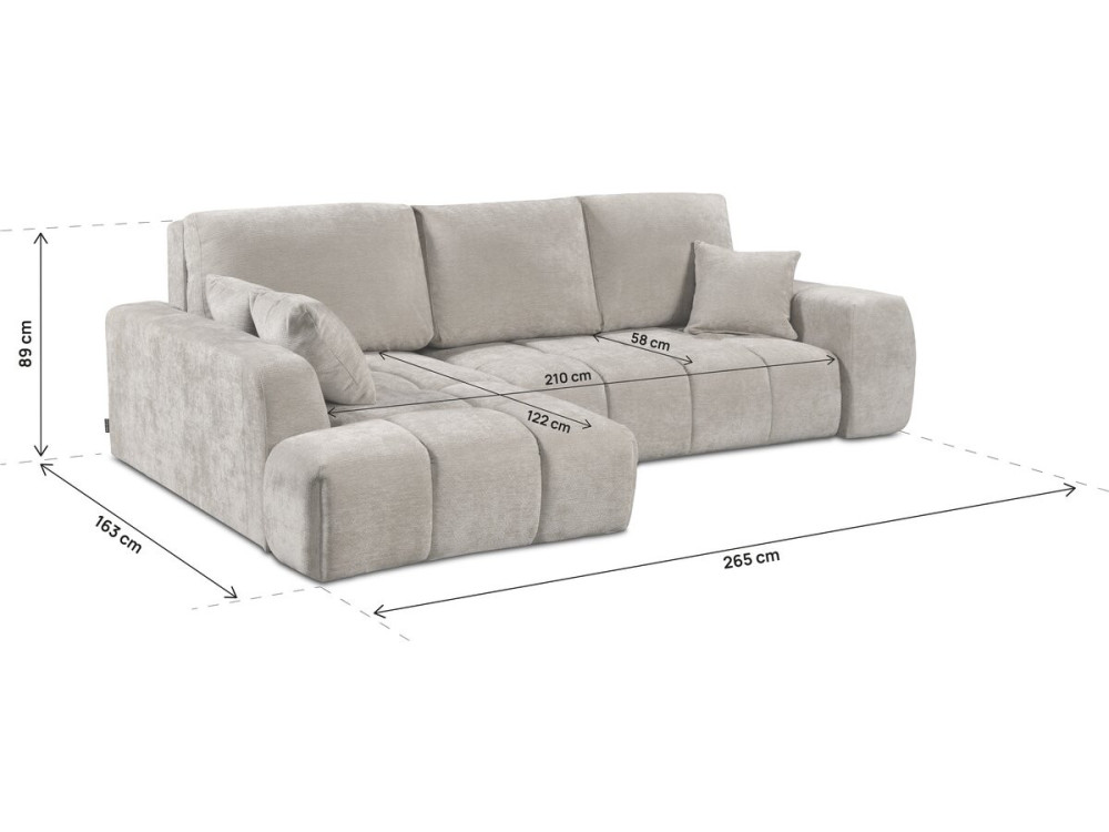 Sofá cama esquinero izquierdo en tejido chenilla "Verneuil" - 3 plazas - Beige