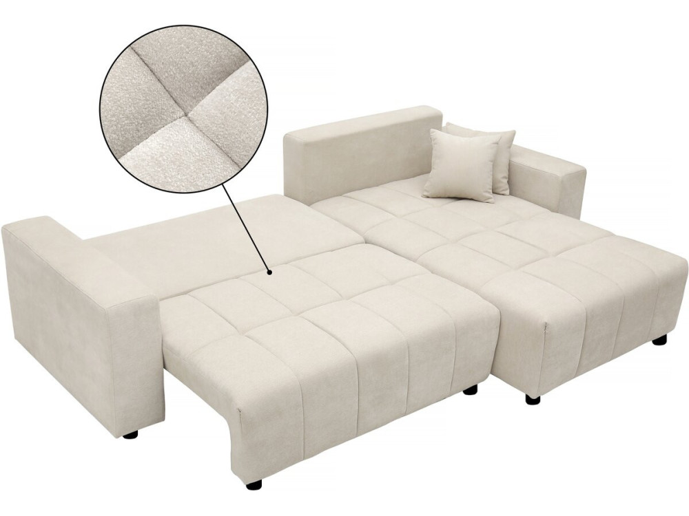 Sofá cama esquinero "George" 4 plazas estilo burbuja en tejido chenilla - Beige