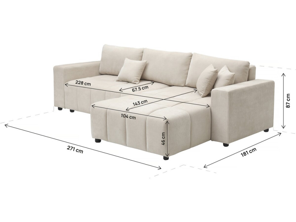 Sofá cama esquinero "George" 4 plazas estilo burbuja en tejido chenilla - Beige