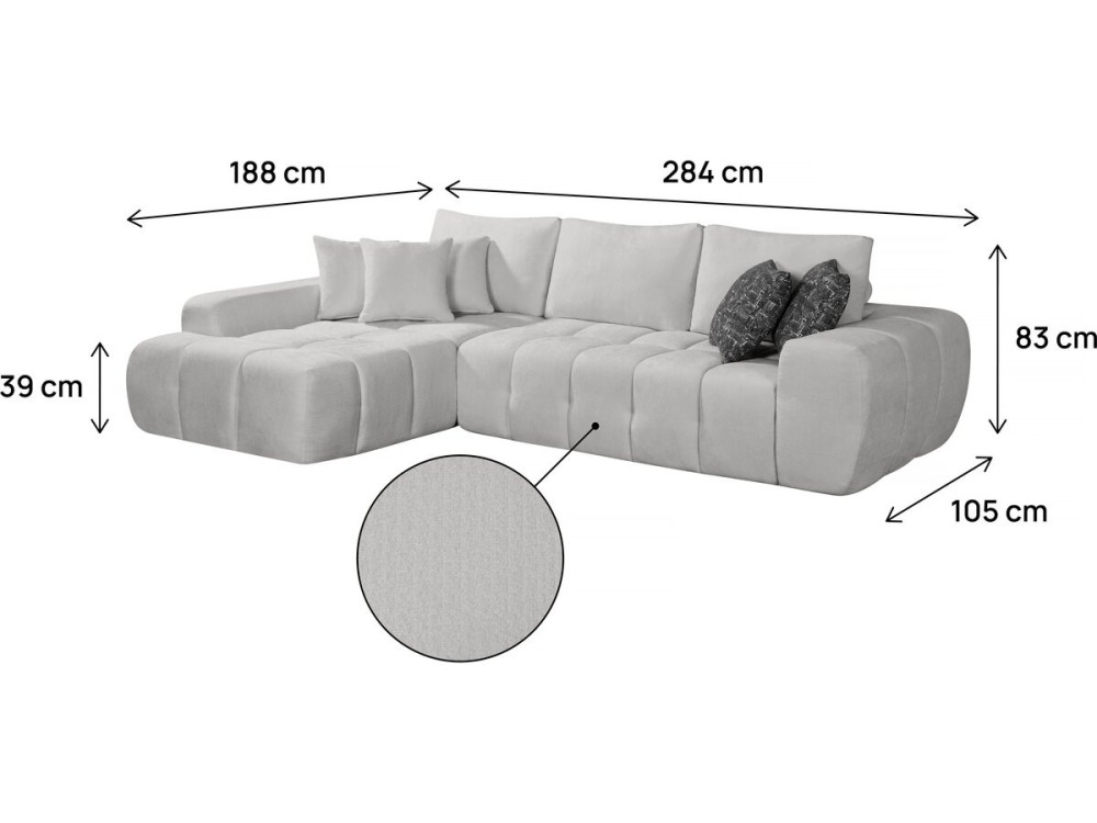 Sofá esquinero izquierdo "Sidonie" en tejido burbuja - 4 plazas - Gris