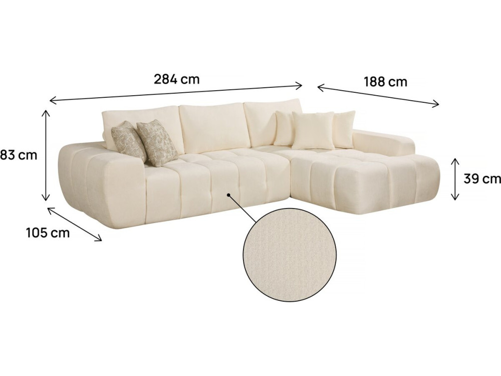 Sofá esquinero derecho "Sidonie" en tejido burbuja - 4 plazas - Beige