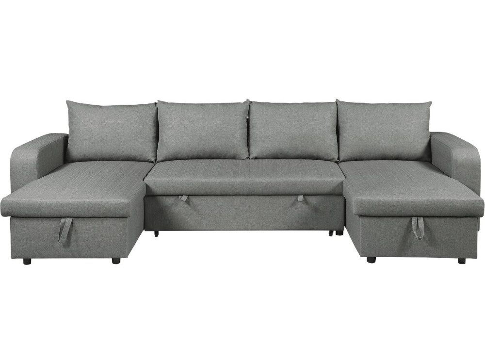 Sofá cama esquinero panorámico "Victor" de tela - 4 plazas - Gris