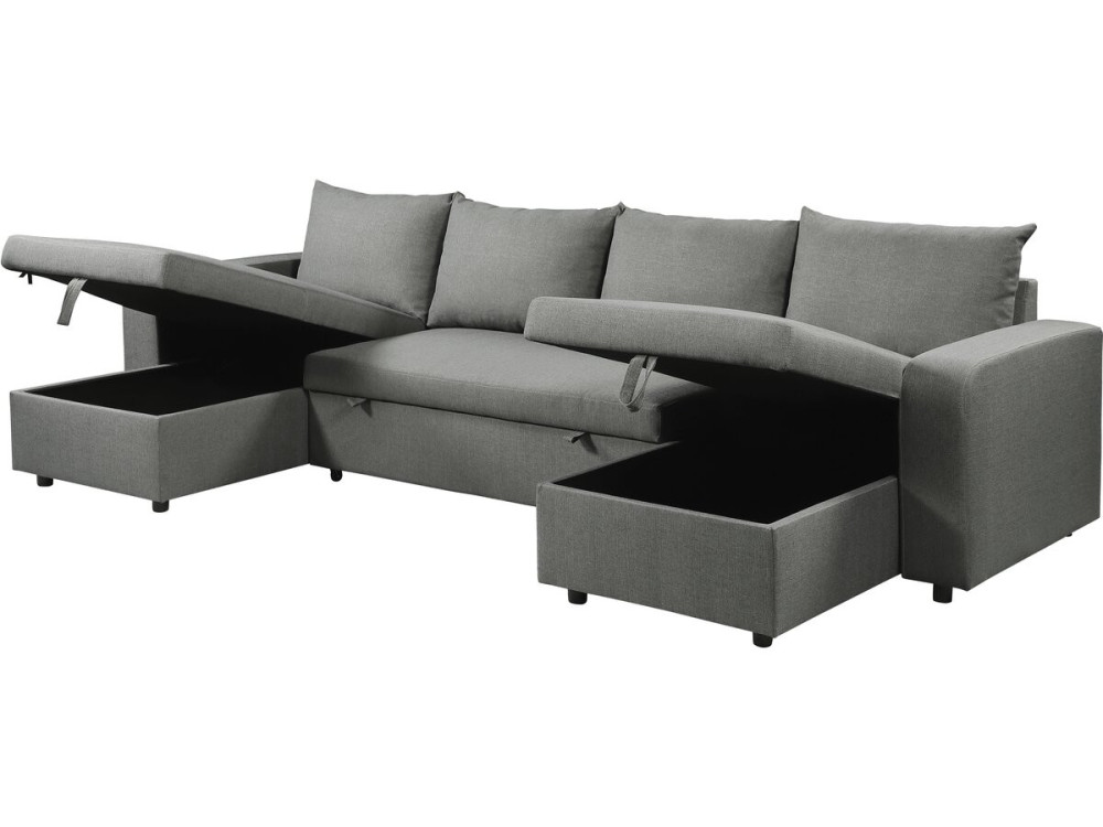 Sofá cama esquinero panorámico "Victor" de tela - 4 plazas - Gris