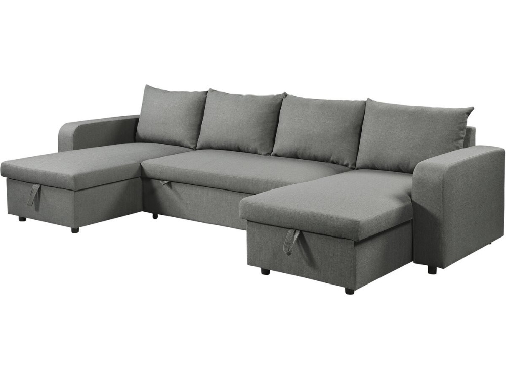 Sofá cama esquinero panorámico "Victor" de tela - 4 plazas - Gris