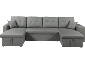 Sofá cama esquinero panorámico "Axel" de tela - 4 plazas - Gris