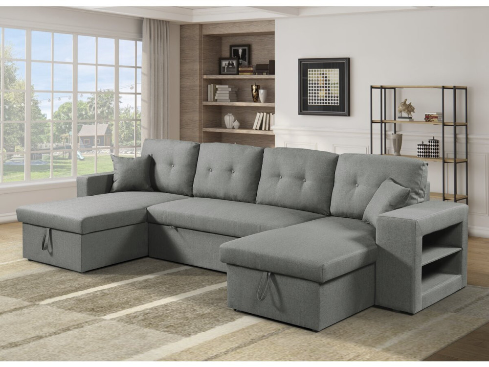 Sofá cama esquinero panorámico "Axel" de tela - 4 plazas - Gris
