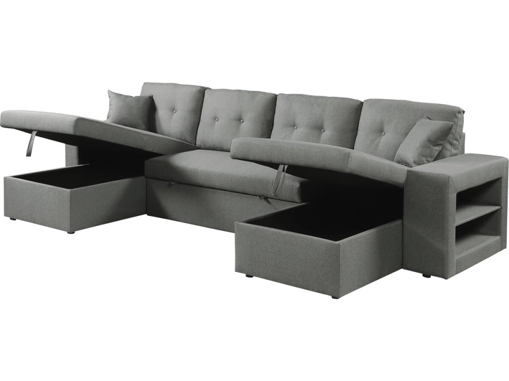 Sofá cama esquinero panorámico "Axel" de tela - 4 plazas - Gris