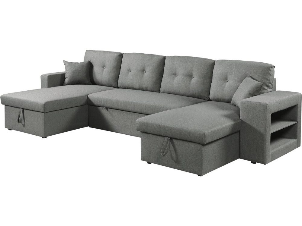 Sofá cama esquinero panorámico "Axel" de tela - 4 plazas - Gris