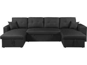 Sofá esquinero convertible de tela panorámica "Axel" - 4 plazas - Negro