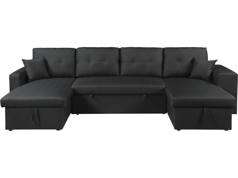 Sofá esquinero convertible de tela panorámica "Axel" - 4 plazas - Negro