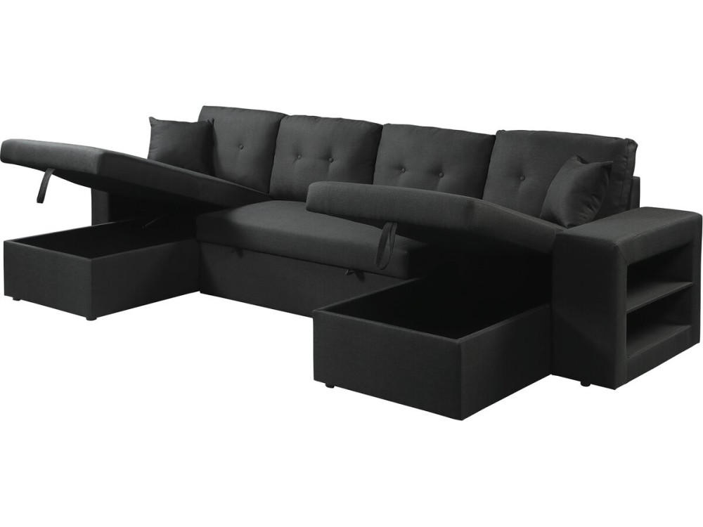 Sofá esquinero convertible de tela panorámica "Axel" - 4 plazas - Negro