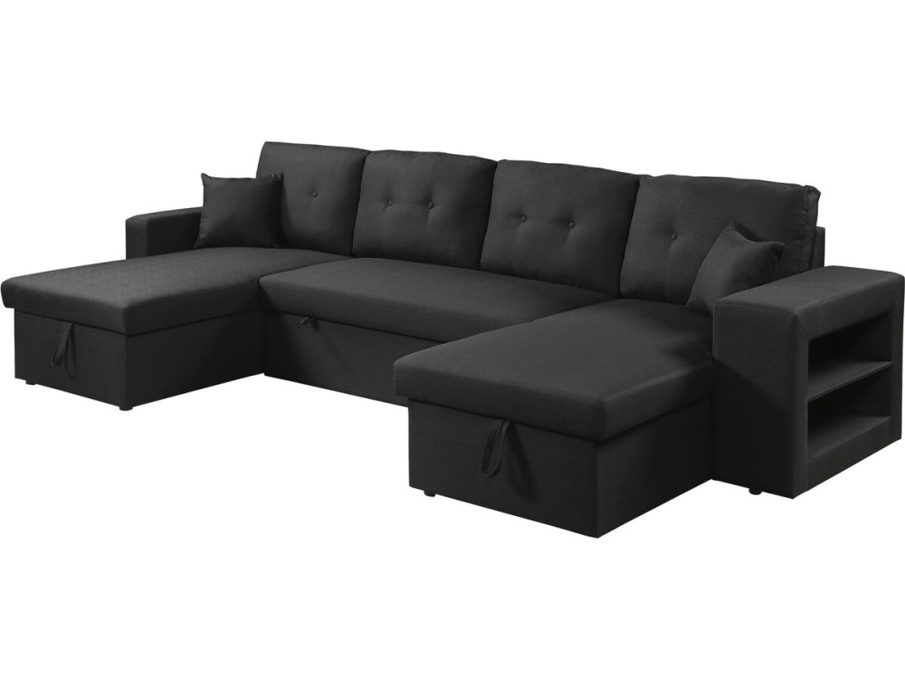 Sofá esquinero convertible de tela panorámica "Axel" - 4 plazas - Negro