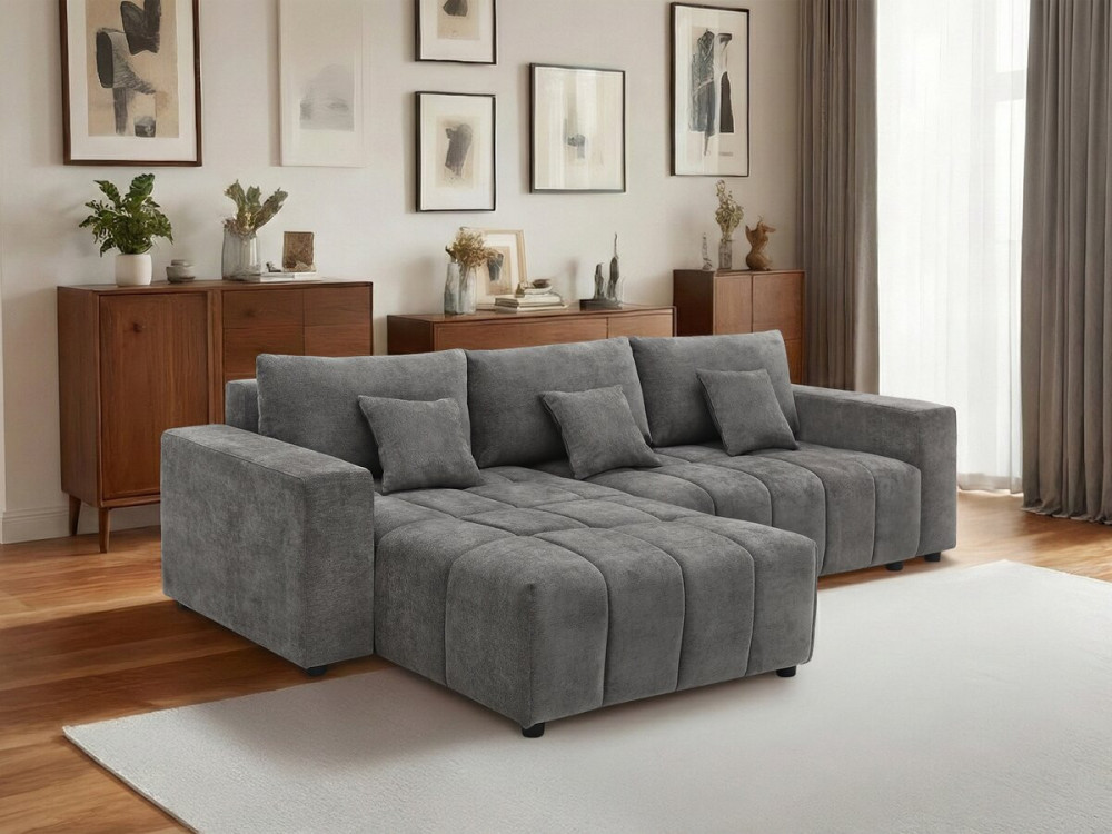 Sofá esquinero de tela reversible/convertible - "George" - 4 plazas - Gris
