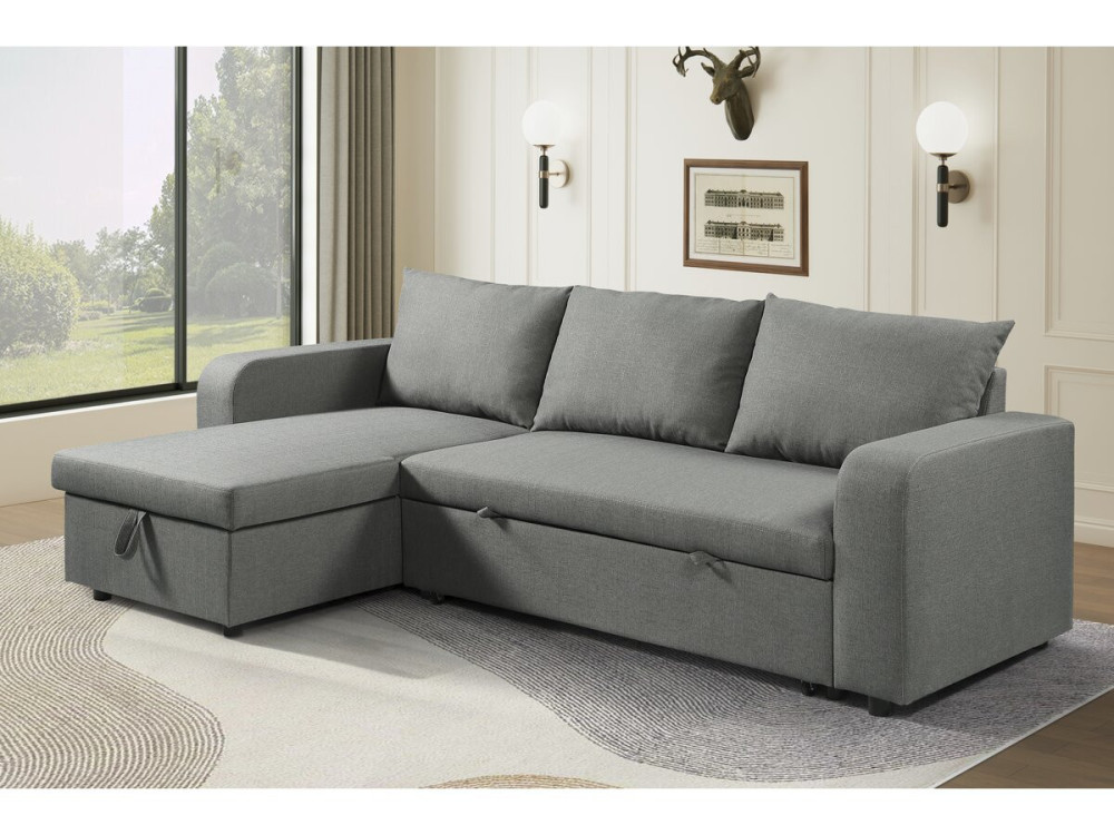 Sofá esquinero de tela reversible/convertible "Victor" - 3 plazas - Gris