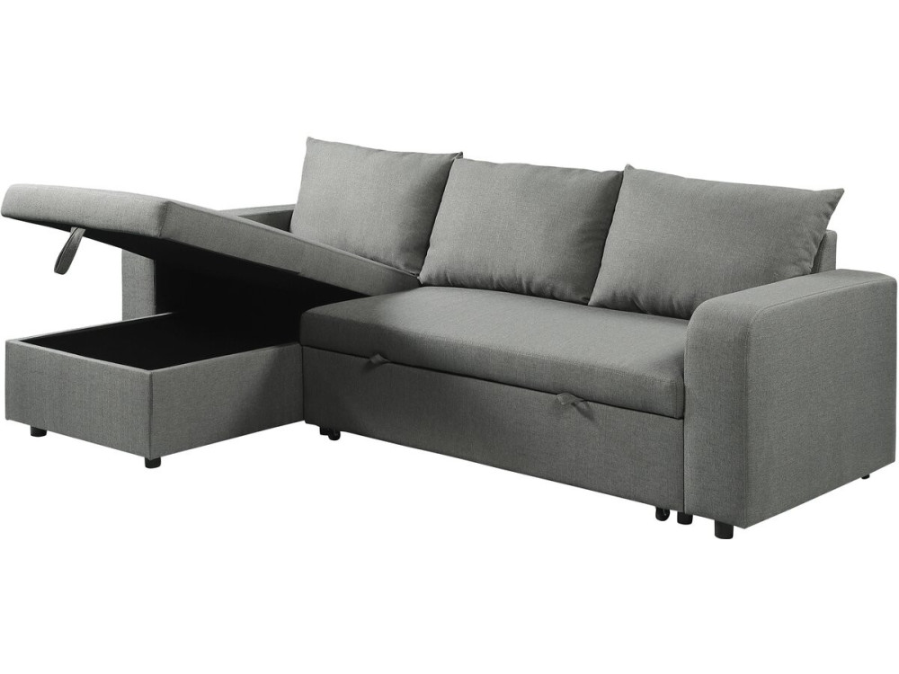 Sofá esquinero de tela reversible/convertible "Victor" - 3 plazas - Gris