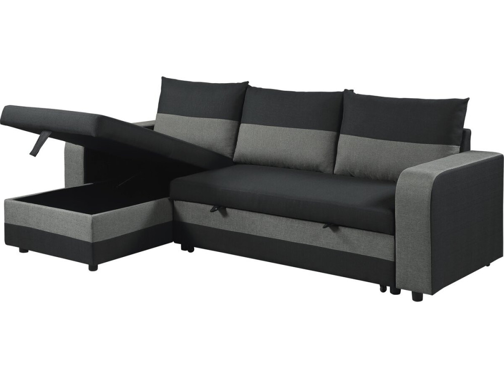 Sofá esquinero de tela reversible/convertible "Victor" - 3 plazas - Negro