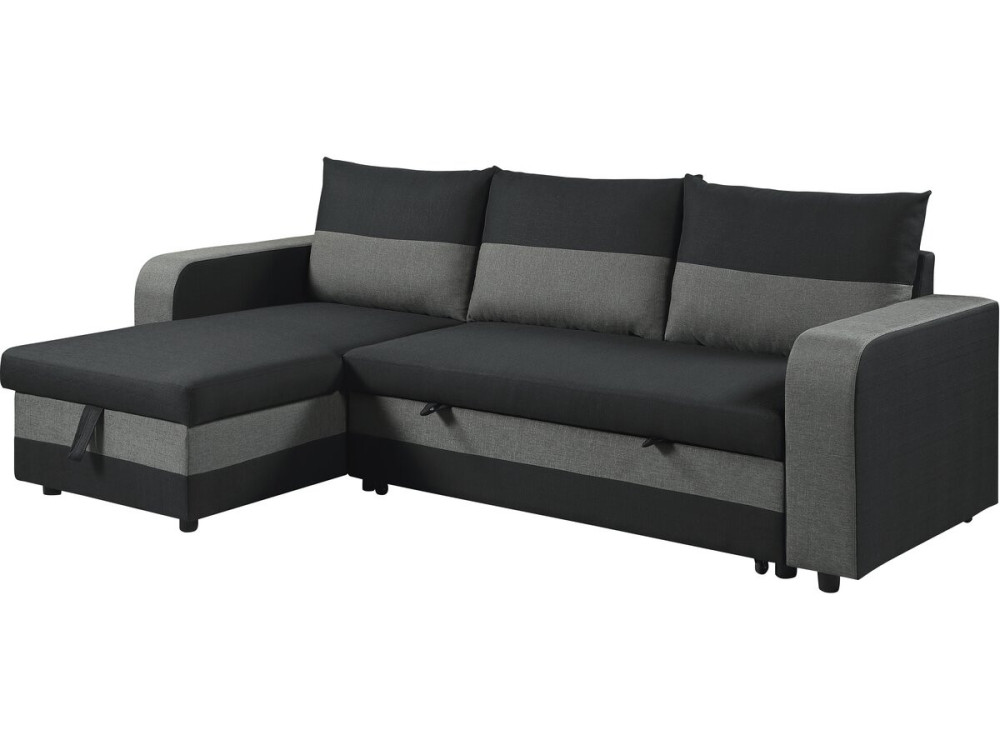 Sofá esquinero de tela reversible/convertible "Victor" - 3 plazas - Negro