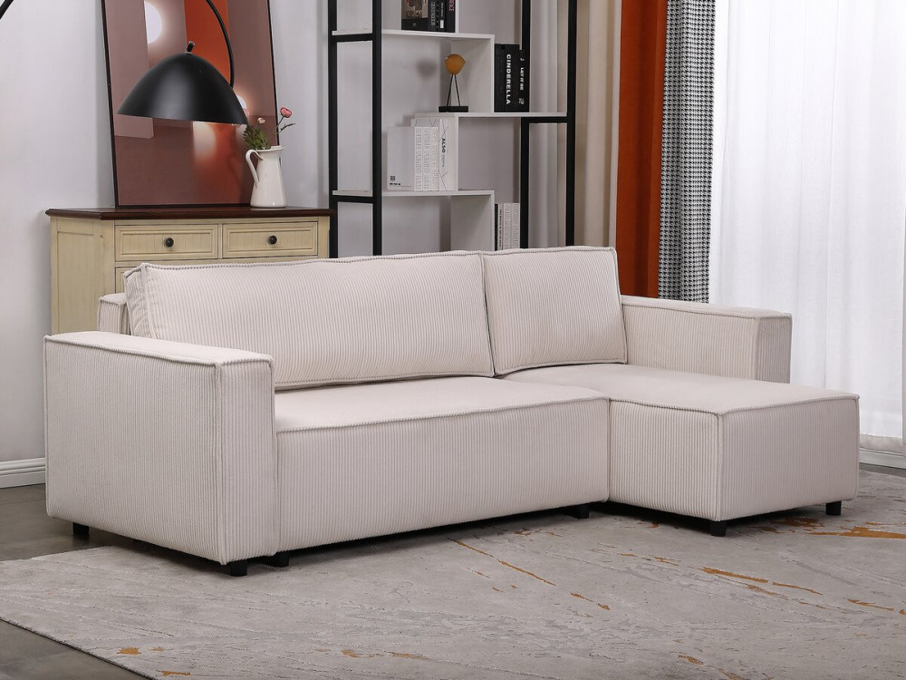 Sofá esquinero de pana "Montaigne S" - 3 plazas - Beige