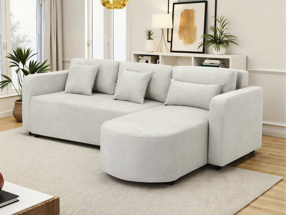 Sofá esquinero convertible/reversible de tela "Charles" - 3 plazas - Beige