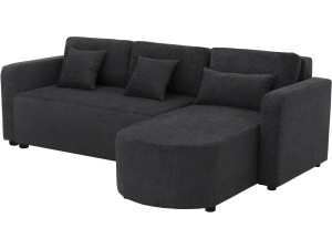 Sofá esquinero convertible/reversible de tela "Charles" - 3 plazas - Negro