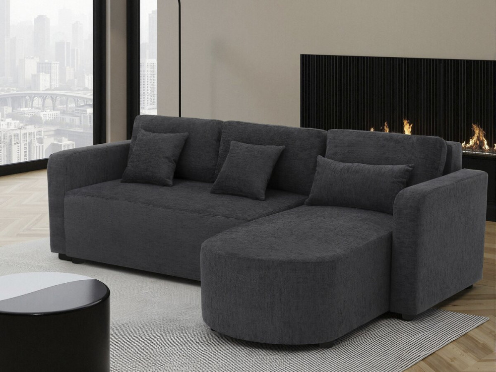 Sofá esquinero convertible/reversible de tela "Charles" - 3 plazas - Negro