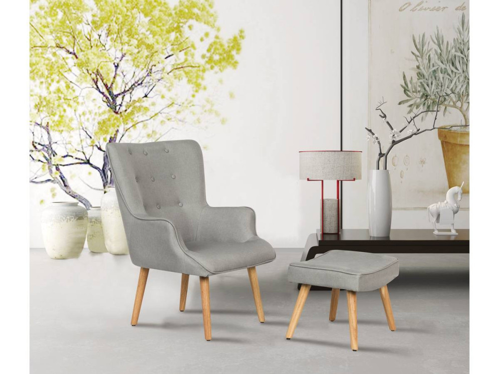 Sillón escandinavo en tela “Odense” - 73 x 81 x 92,5 cm - Gris claro