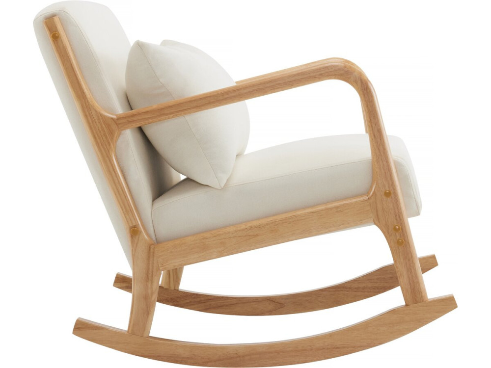 Mecedora de estilo escandinavo de tejido de rizo y madera «Clinton» - Beis