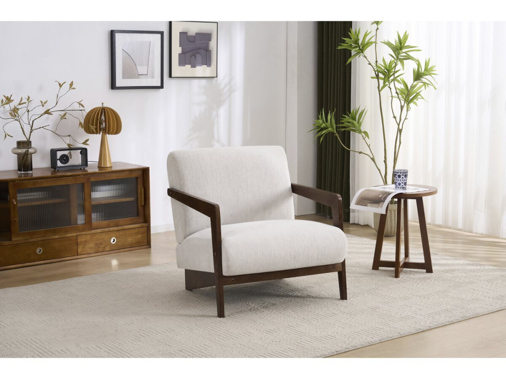 Sillón escandinavo de interior en madera y tela "Lena" - Beige