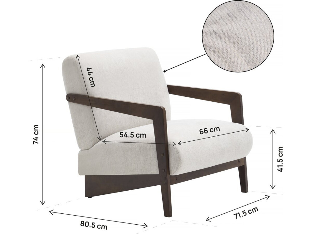 Sillón escandinavo de interior en madera y tela "Lena" - Beige