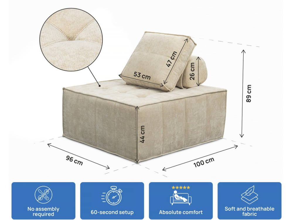 Sillón de tela texturizada «Velluto» - 96 x 100 x 89 cm - Beige