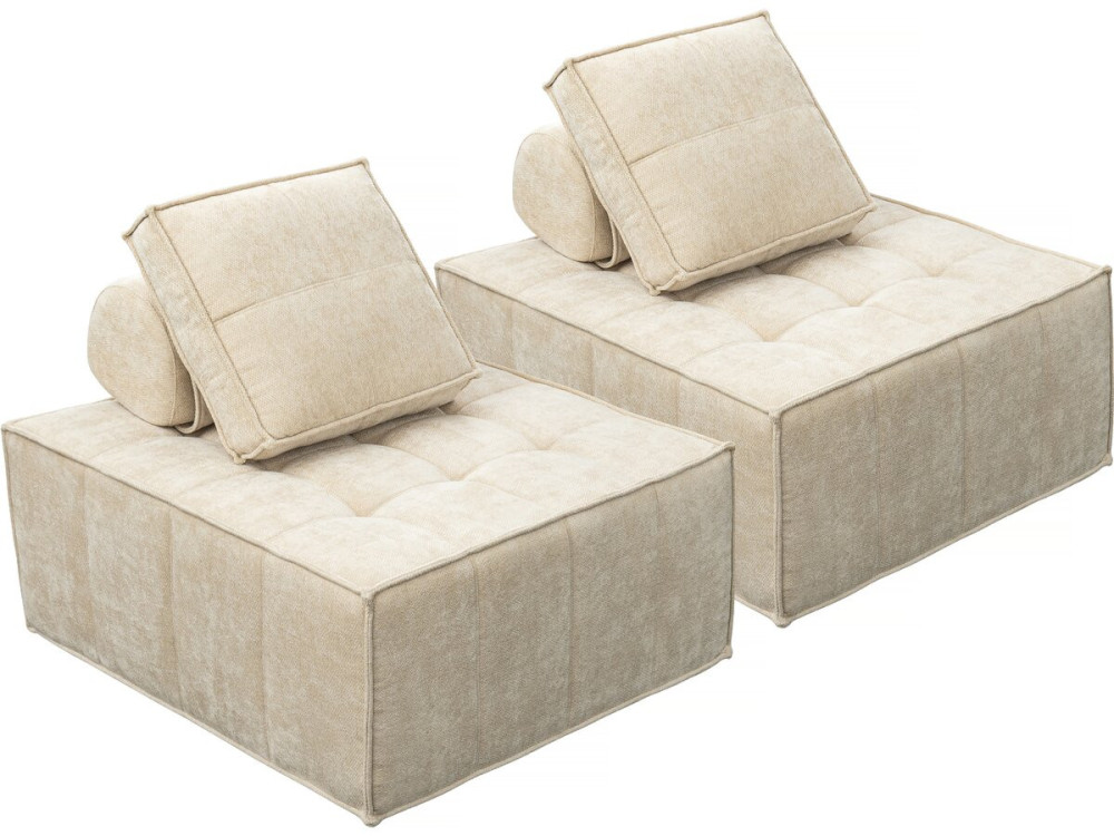Conjunto de 2 sillones modulares tipo sofá en tela texturizada "Velluto" - Beige