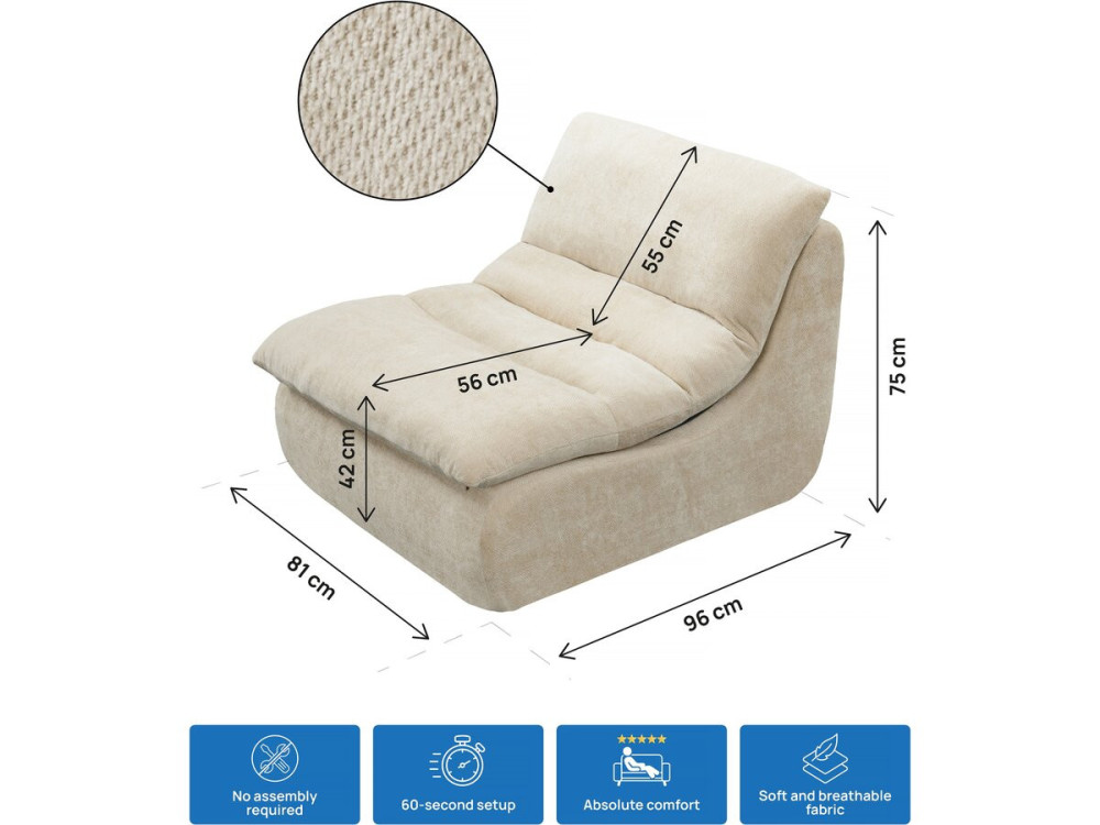 Sillón de tela texturizada «Candela» - 81 x 96 x 75 cm - Beige