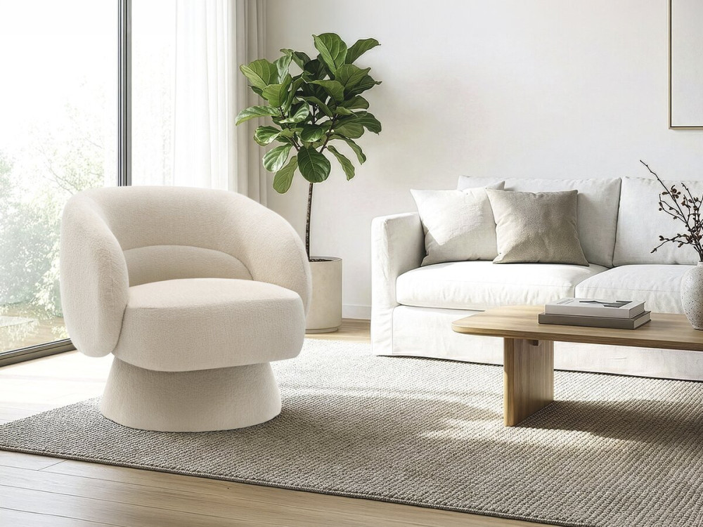 Sillón giratorio "Franklin" de rizo - 74 x 75 x 75 cm - Beige