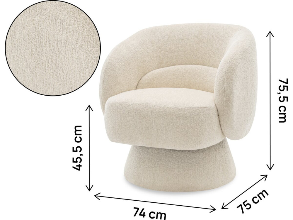 Sillón giratorio "Franklin" de rizo - 74 x 75 x 75 cm - Beige
