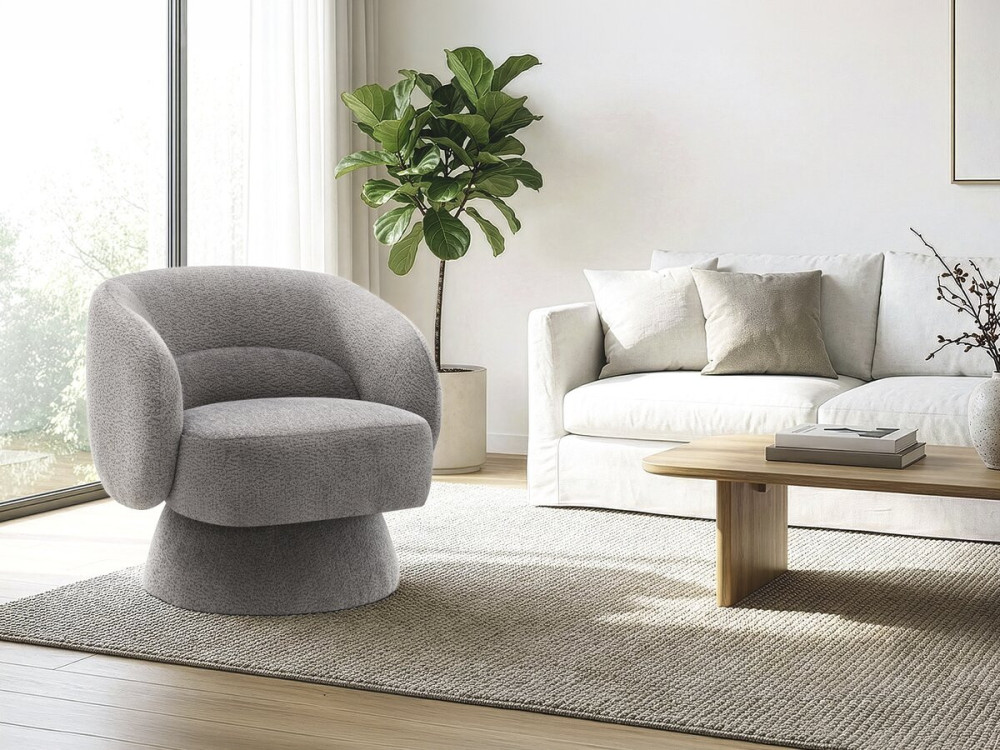 Sillón giratorio "Franklin" de rizo - 74 x 75 x 75 cm - Gris