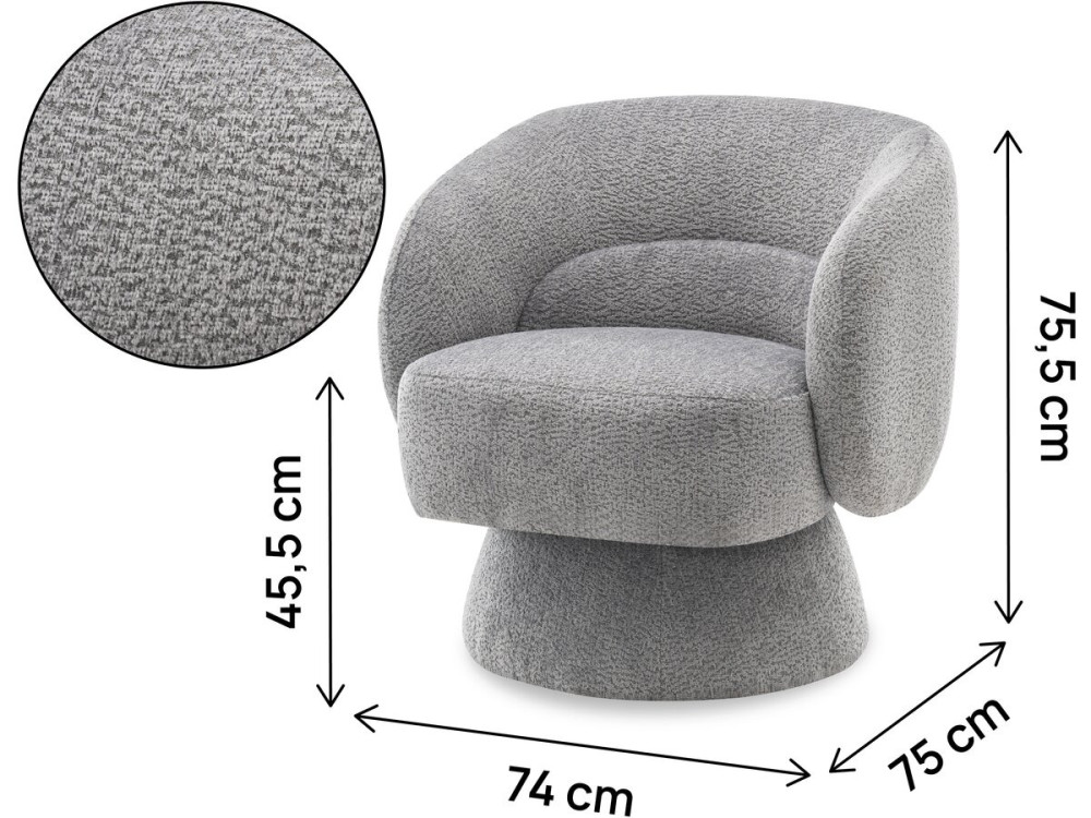 Sillón giratorio "Franklin" de rizo - 74 x 75 x 75 cm - Gris