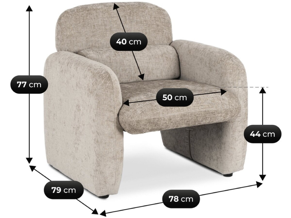 Tumbona "Cozmo" de tela jaspeada - 78 x 79 x 77 cm - Beige