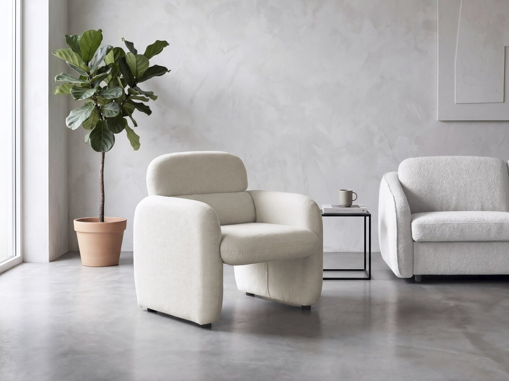 Tumbona "Cozmo" de tela jaspeada - 78 x 79 x 77 cm - Crema