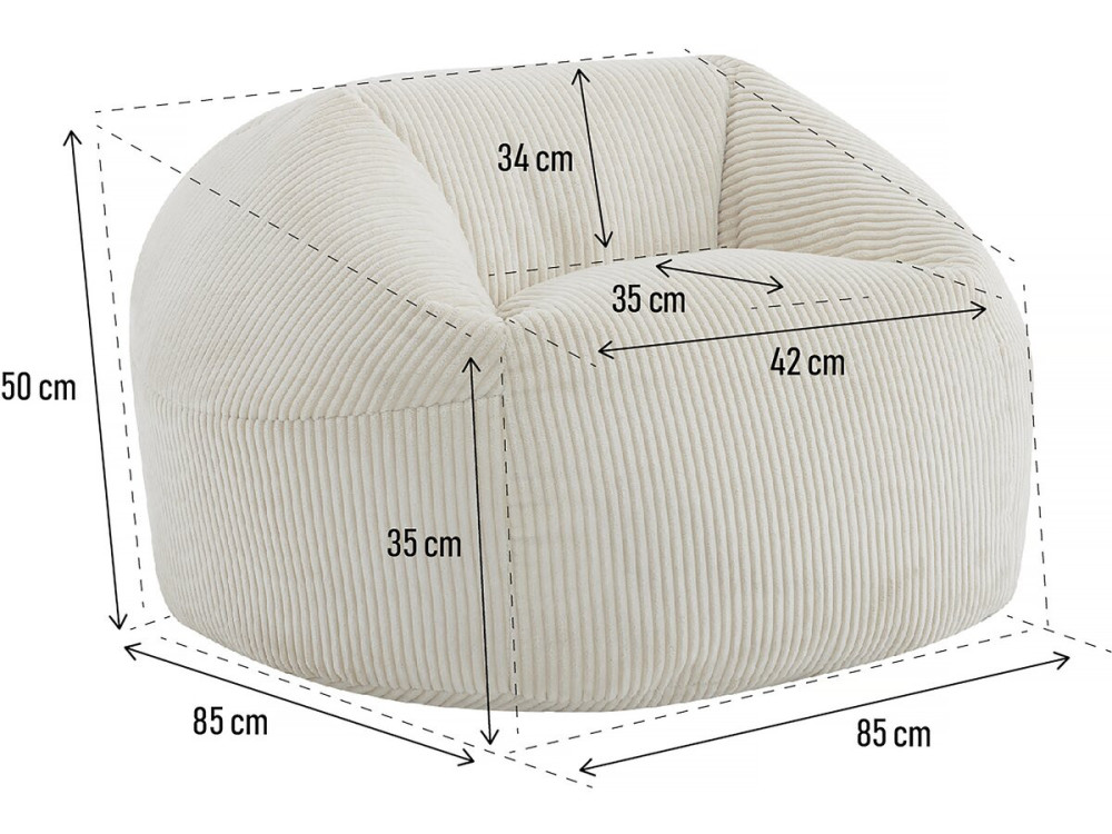 Puf de pana «Cusco» - 80 x 74 x 49 cm - Beis