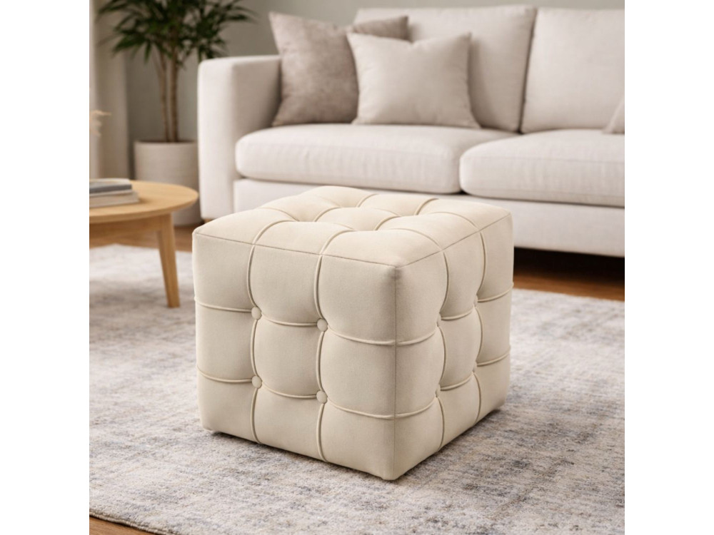 Puff de terciopelo "Lizbon" - 42 x 42 x 42 cm - Crema