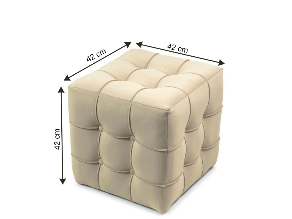 Puff de terciopelo "Lizbon" - 42 x 42 x 42 cm - Crema