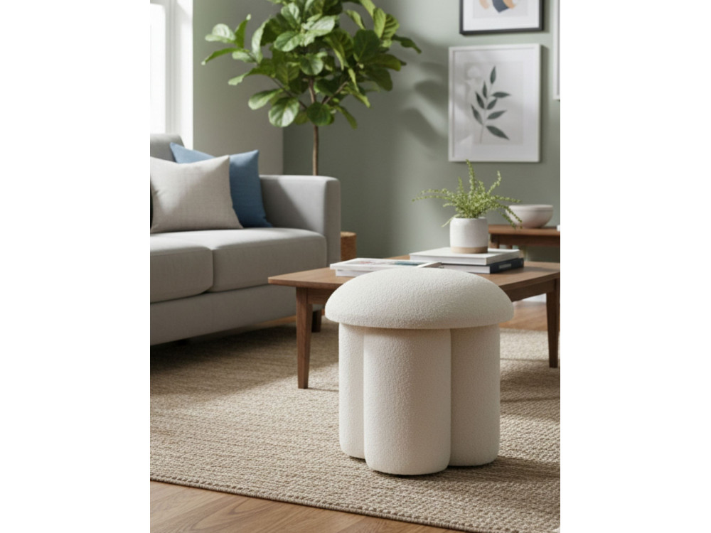 Puff de tela "Magnus" - 45 x 45 x 48 cm - Blanco