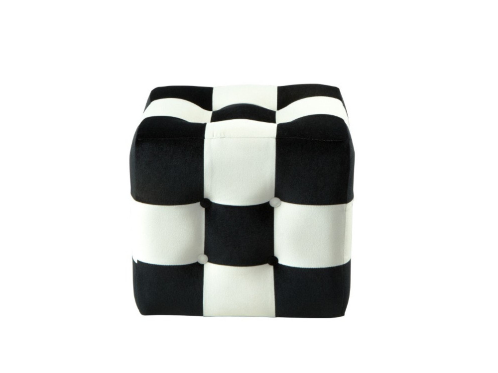 Puff de terciopelo "patchwork" - 42 x 42 x 42 cm - Negro / Blanco
