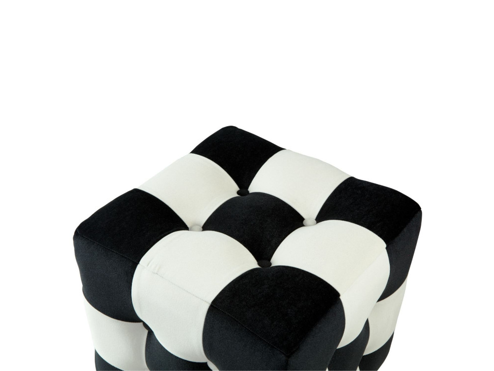 Puff de terciopelo "patchwork" - 42 x 42 x 42 cm - Negro / Blanco